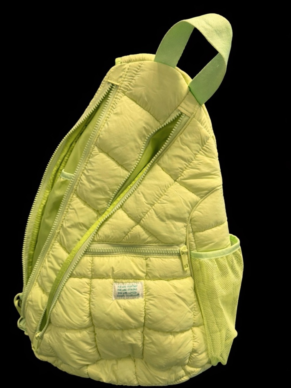 Kids Quilted Sling Backpack - Lime